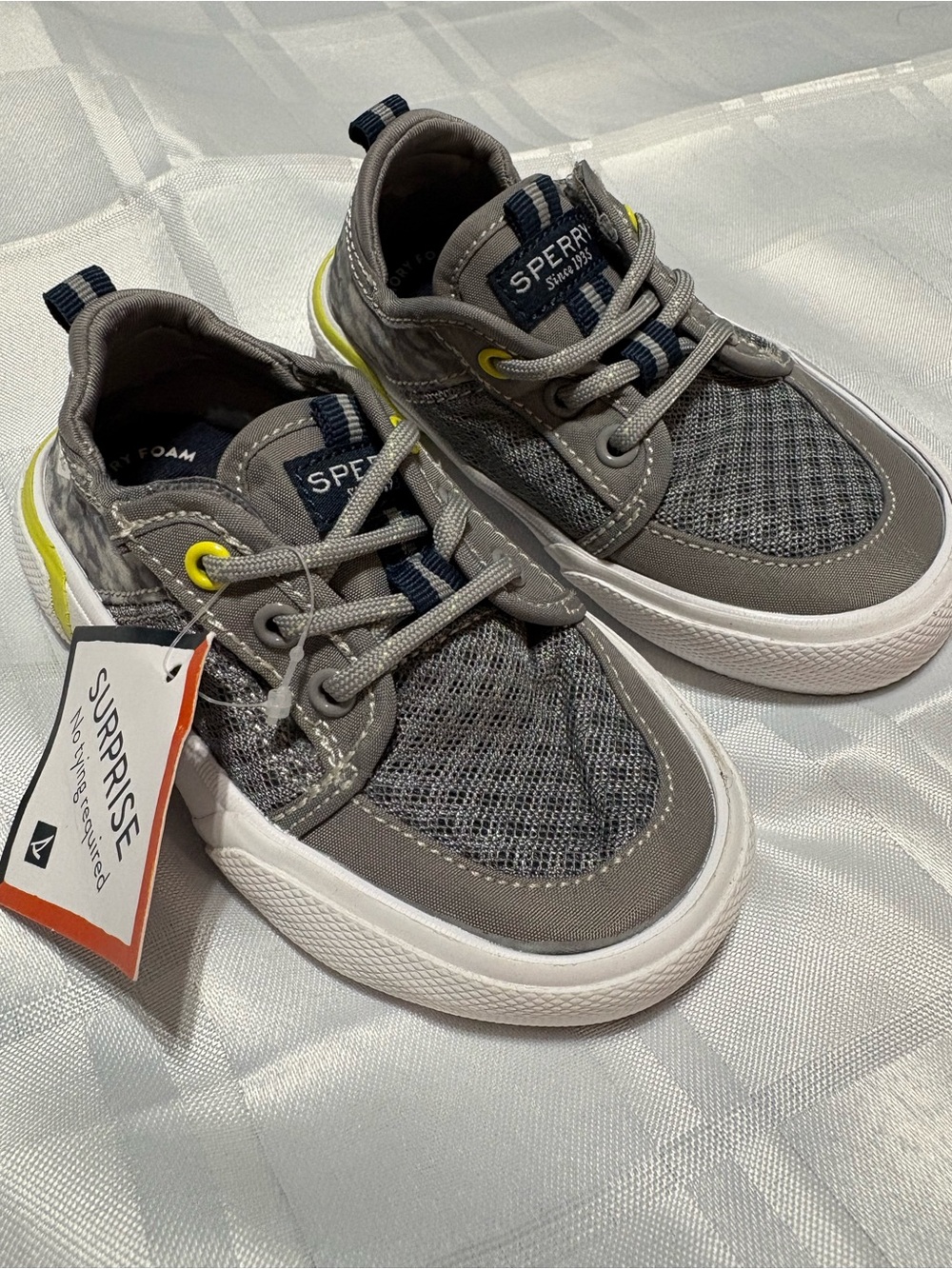 Sperry Kids Gray Mesh & Canvas Sneaker with Yellow Accents